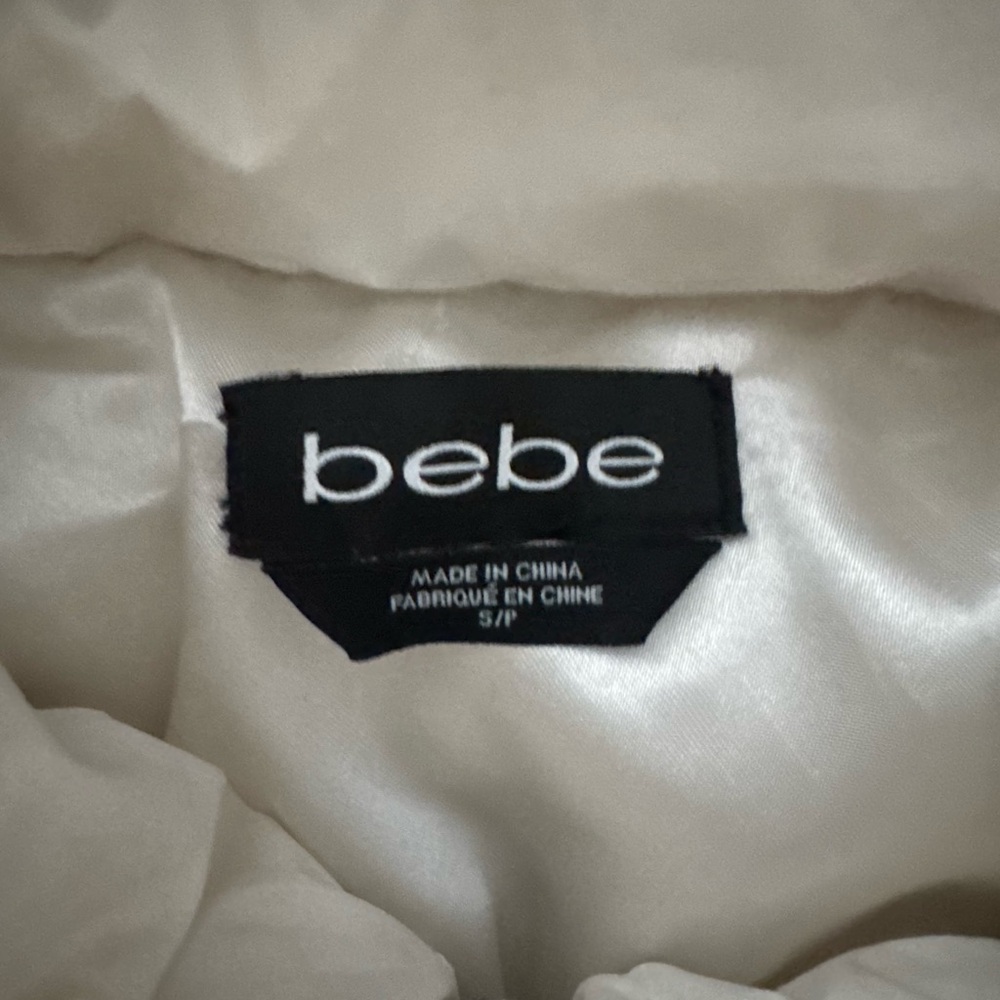 BeBe White Fur hood zip up puffer with rhinestones - Picture 4 of 5